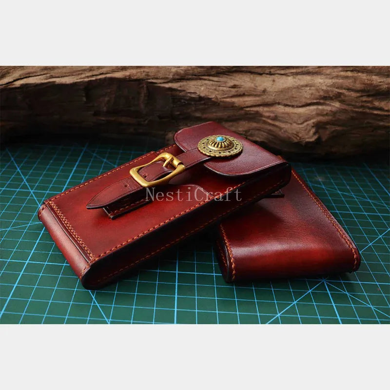 Handmade Vegetable-Tanned Top-Grain Cowhide Leather Belt Phone Pouch by Nesti Craft