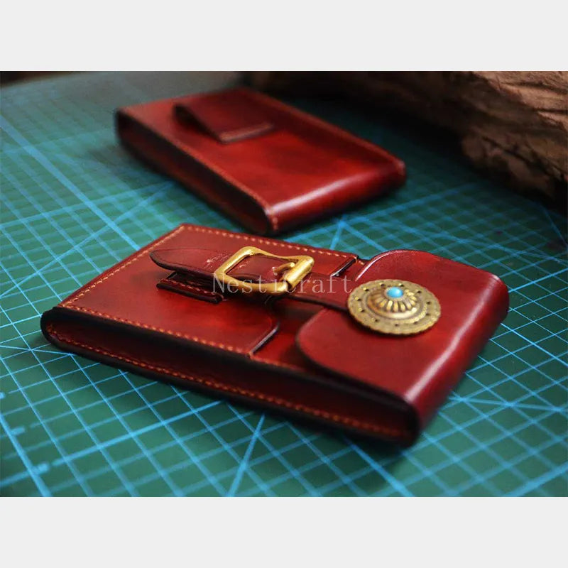 Handmade Vegetable-Tanned Top-Grain Cowhide Leather Belt Phone Pouch by Nesti Craft