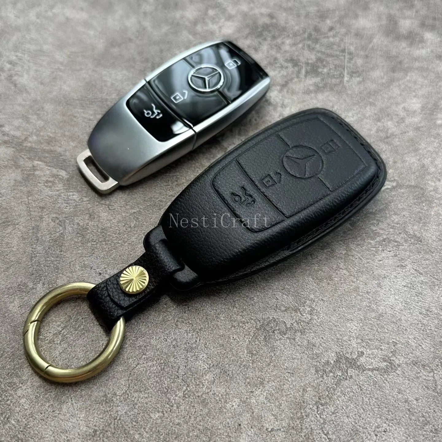 Custom Handmade Italian Buttero Leather Car Key Case & Key Holder by Nesti Craft