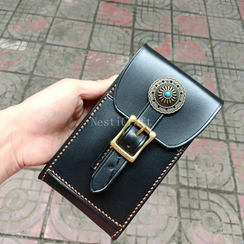 Handmade Vegetable-Tanned Top-Grain Cowhide Leather Belt Phone Pouch by Nesti Craft