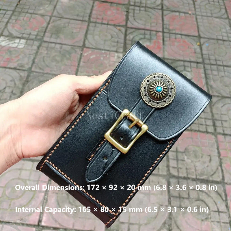 Handmade Vegetable-Tanned Top-Grain Cowhide Leather Belt Phone Pouch by Nesti Craft