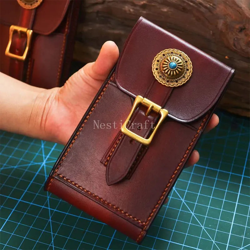 Handmade Vegetable-Tanned Top-Grain Cowhide Leather Belt Phone Pouch by Nesti Craft