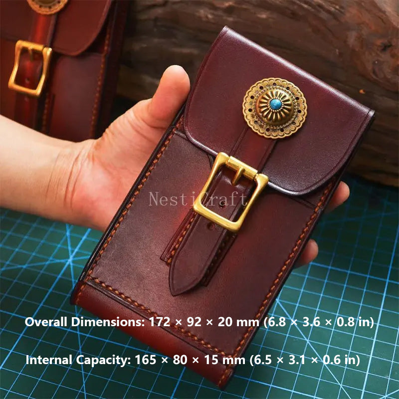 Handmade Vegetable-Tanned Top-Grain Cowhide Leather Belt Phone Pouch by Nesti Craft