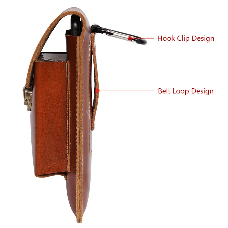 Top-Grain Leather Dual-Layer Phone Waist Bag with Cigarette Holder