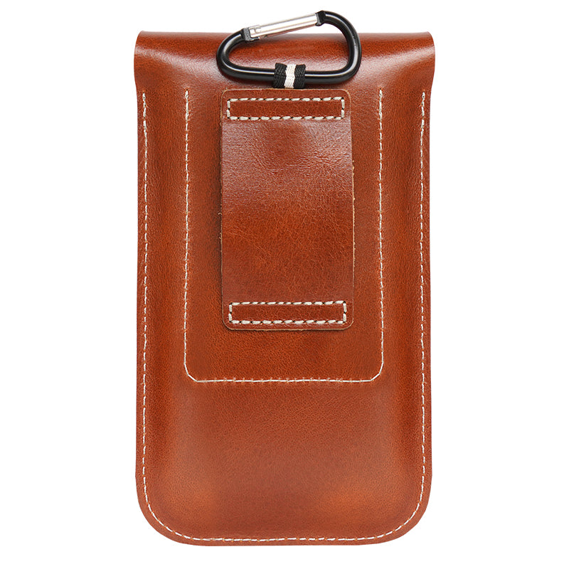 Top-Grain Leather Dual-Layer Phone Waist Bag with Cigarette Holder