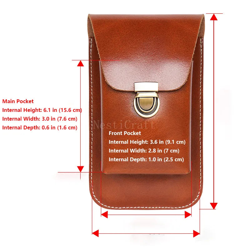 Top-Grain Leather Dual-Layer Phone Waist Bag with Cigarette Holder