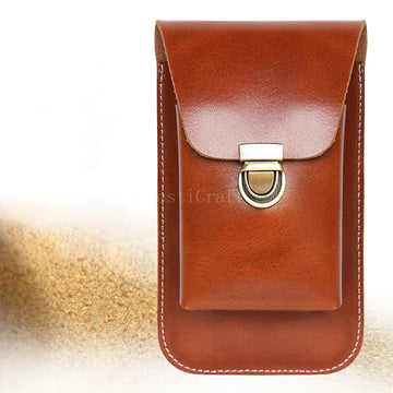Top-Grain Leather Dual-Layer Phone Waist Bag with Cigarette Holder