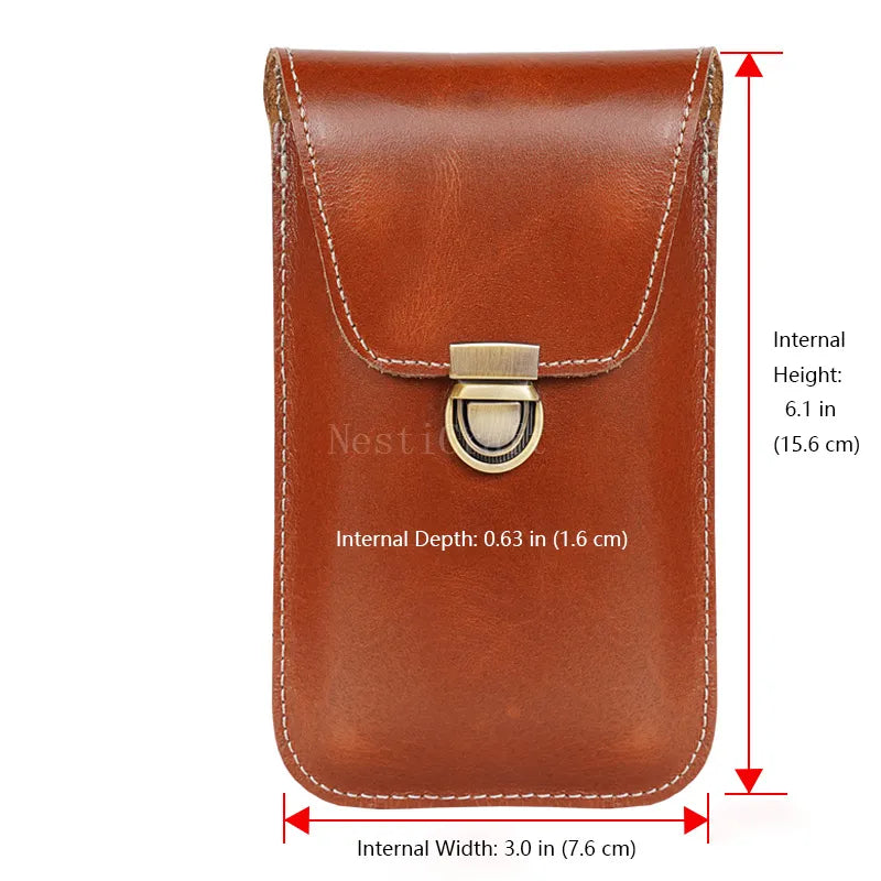 Top-Grain Leather Phone Holster with Belt Loop & Hook Clip for Dual Carry