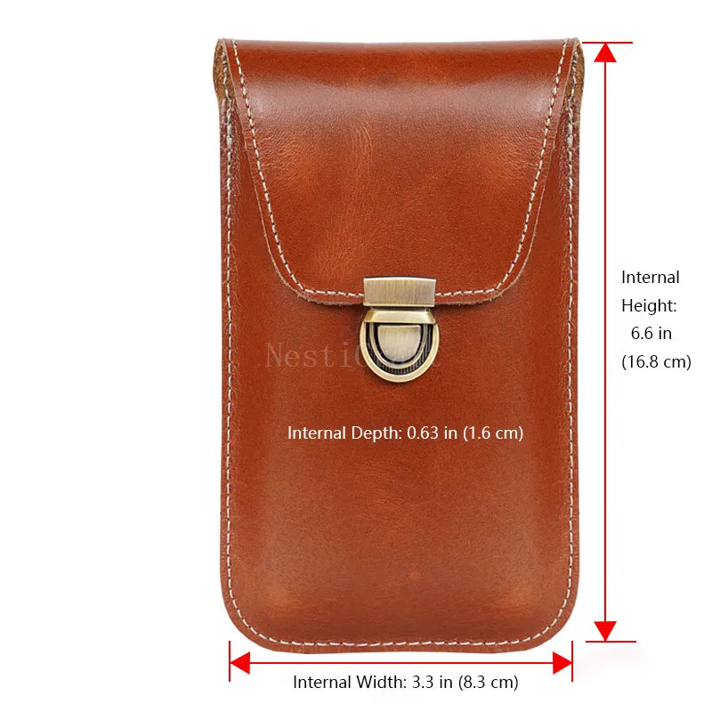 Top-Grain Leather Phone Holster with Belt Loop & Hook Clip for Dual Carry