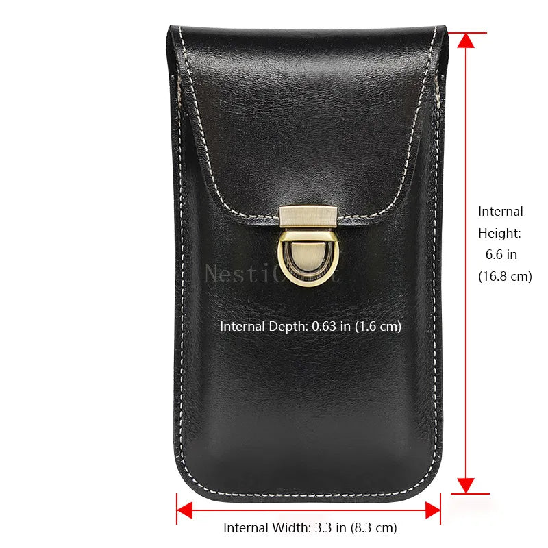 Top-Grain Leather Phone Holster with Belt Loop & Hook Clip for Dual Carry