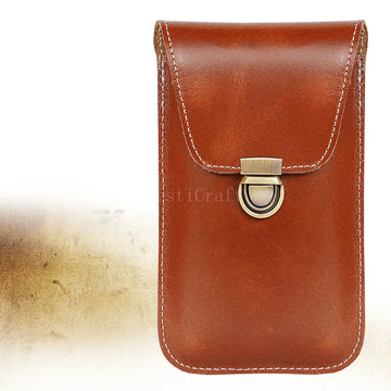 Top-Grain Leather Phone Holster with Belt Loop & Hook Clip for Dual Carry