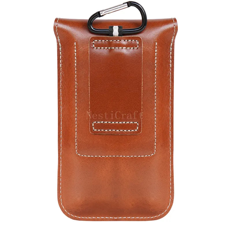 Top-Grain Leather Phone Holster with Belt Loop & Hook Clip for Dual Carry