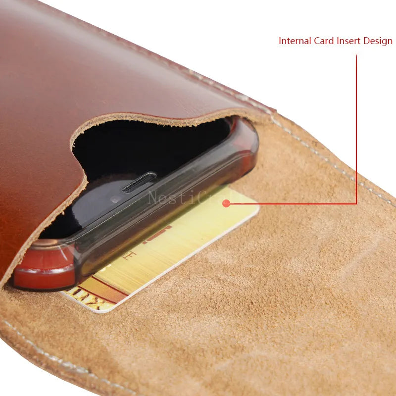 Top-Grain Leather Phone Holster with Belt Loop & Hook Clip for Dual Carry