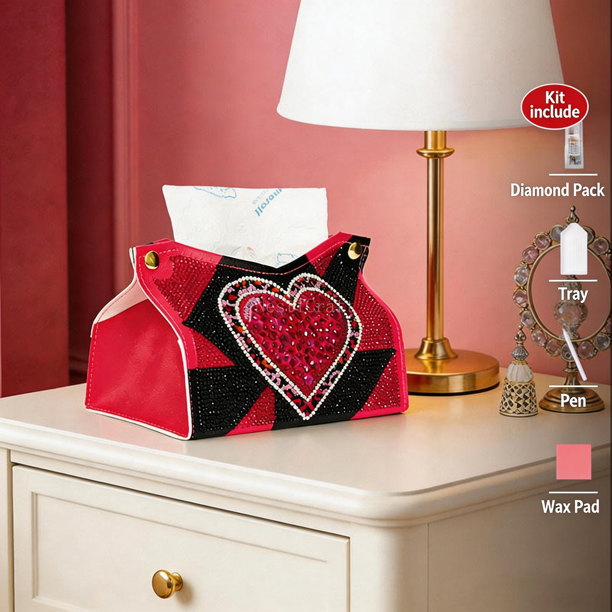 Heart Diamond Painting Tissue Box DIY Kit by Nesti Craft