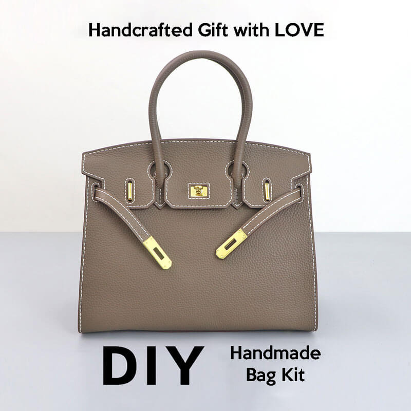 Birkin - Style Leather Tote Bag DIY Kit (No Piping Strip) ¨C Babylon Leather - Babylon LeatherBabylon LeatherSY101 - Brown - Gold - White