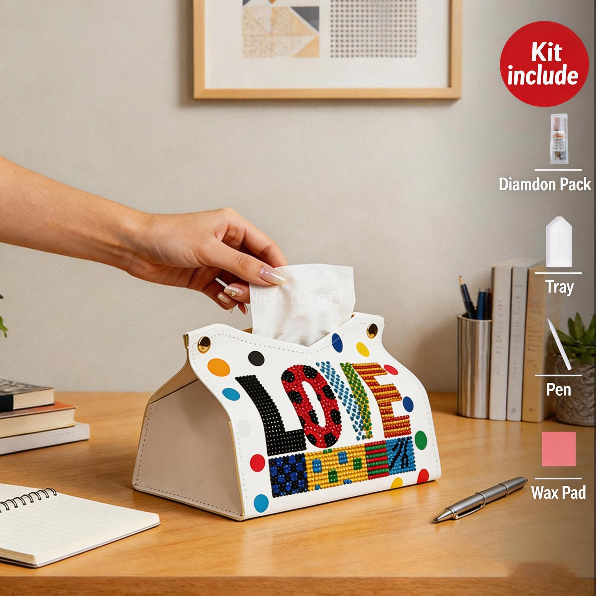 Heart Diamond Painting Tissue Box DIY Kit by Nesti Craft