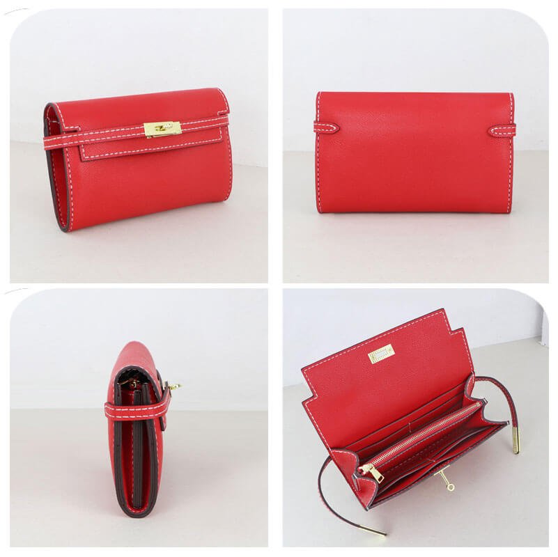 Kelly - Style Leather Clutch Handbag DIY Kit – Babylon Leather - Babylon LeatherBabylon LeatherSY21 - Matching Color - With Strap Insert Bag - Epsom Leather - Red