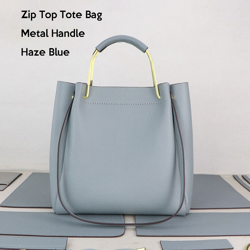 Zip - Top Tote Bag DIY Kit – Babylon Leather - Babylon LeatherBabylon LeatherSY14 - Leather Handle - Matching Color - Lychee Pattern Leather - Khaki